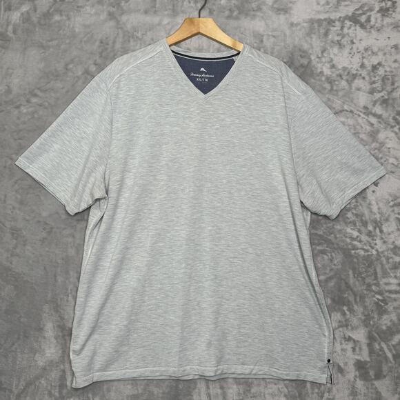Tommy Bahama Shirt Mens 2XL Gray V Neck Performance Stretch EcoVero Short Sleeve - Picture 1 of 10
